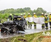 Tödlicher Unfall auf der B10 - Pkw und Lkw fingen Feuer - PKW Fahrer eingeklemmt verstarb