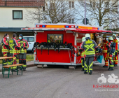 Blick in den Dachstuhl aus der Drehleiter. Erneuter Brand im Dachstuhl Gemeinschaftsunterkunft Hemmingen