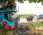 Tödlicher Unfall auf der B10 - Pkw und Lkw fingen Feuer - PKW Fahrer eingeklemmt verstarb