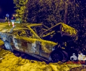 STUTTGART: Auf der Abfahrt von der B10 zur Otto-Hirsch-Brücken kam es am Mittwoch Abend zu einem Verkehrsunfall zwischen 2 PKW. Ein PKW wurde bei dem Unfall gegen einen Laternenmast gedrückt und ist in Flammen aufgegangen.Der ausgebrannte PKW kam aus Richtung B10 und krachte in einen entgegenkommenden PKW der gerade nach rechts abbiegen wollte.Verletzt wurden 3 Personen.